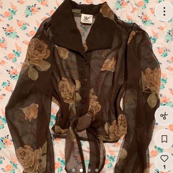 Vintage 1946 Tops - Vintage 1946 Sheer Brown Floral Blouse